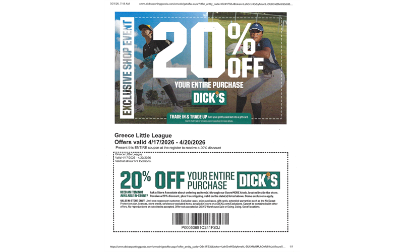 GLL Dick's 20% discount April 17-20